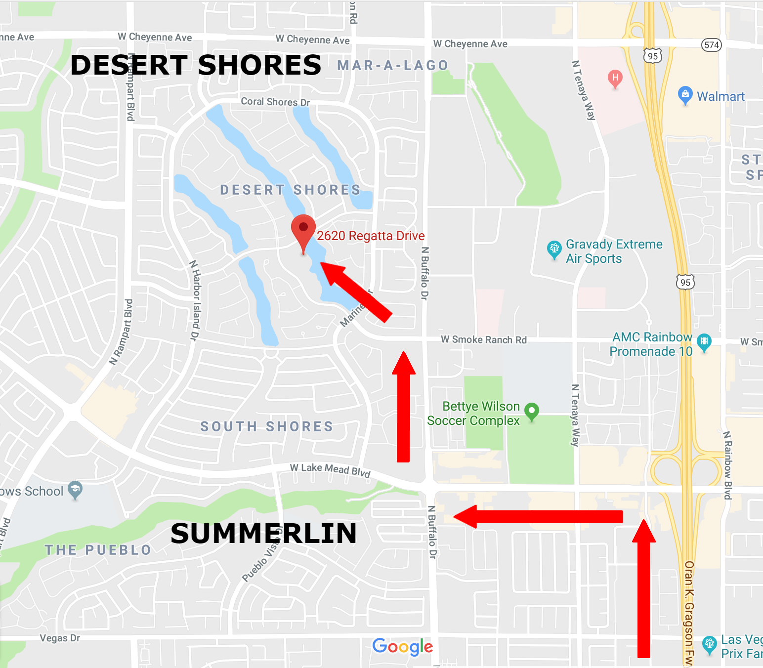 Map to Lakeside Event Center in Las Vegas